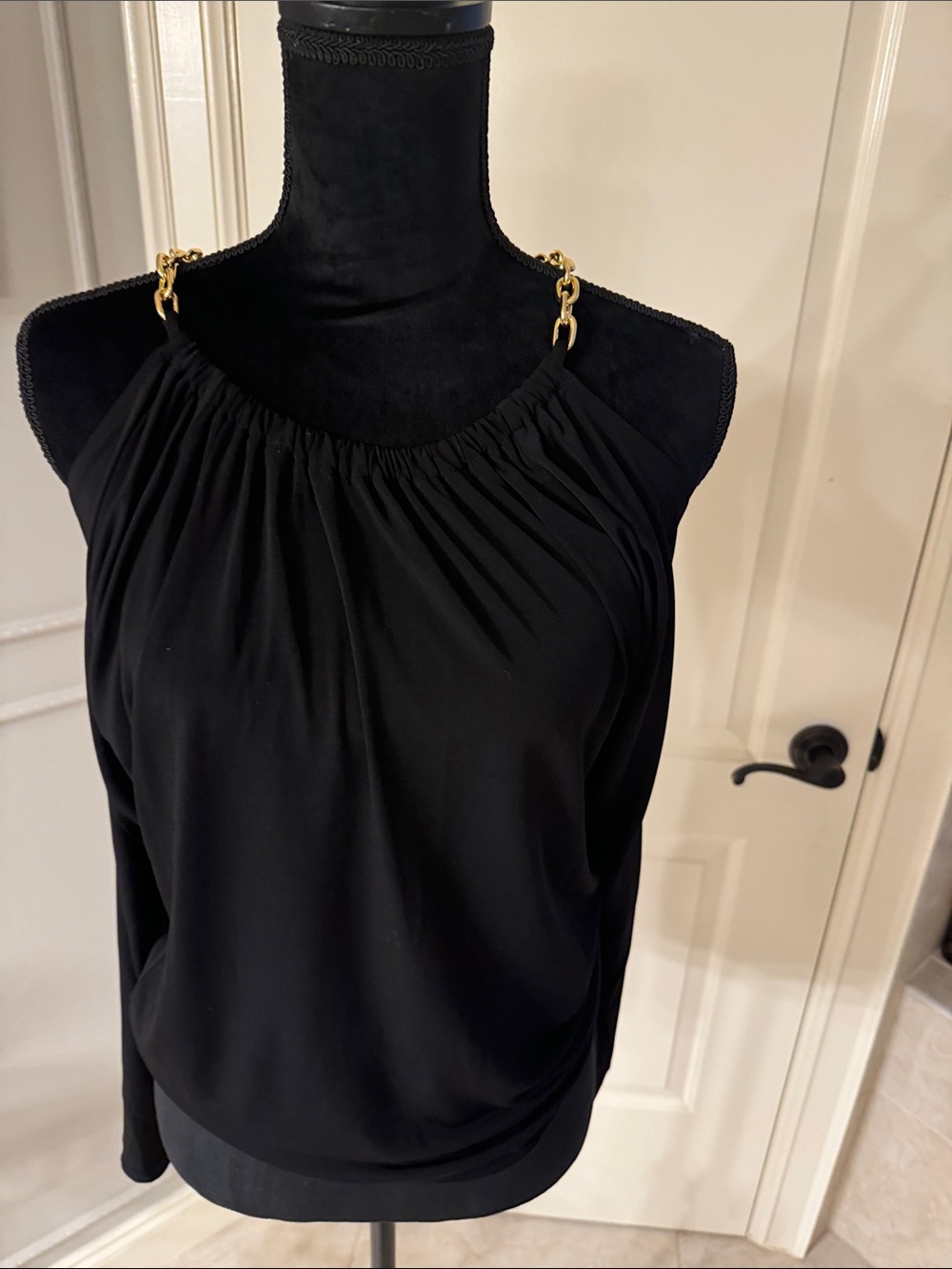 Michael Kors Black Chain-Detail Halter Top - cold shoulder Women's